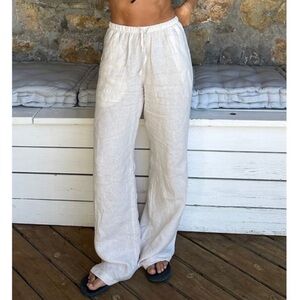 Djerf Avenue Cream Linen Relaxed Wide Leg Pants - Small